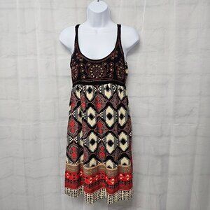 Angie Black Red Mini Dress Boho Studded Hippie Festival Aztec Gypsy S